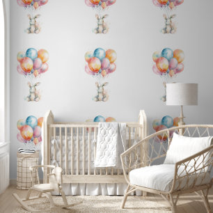 Babys Slaapkamer Konijn Drijvend met Ballonnen Behang