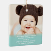 Baby's Stats Blauw Groen 1e Kerstmis Foto Keramisch Ornament (Rechts)