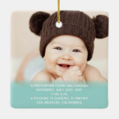 Baby's Stats Blauw Groen 1e Kerstmis Foto Keramisch Ornament (Achterkant)