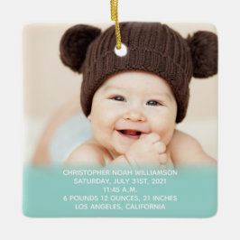 Baby's Stats Blauw Groen 1e Kerstmis Foto Keramisch Ornament