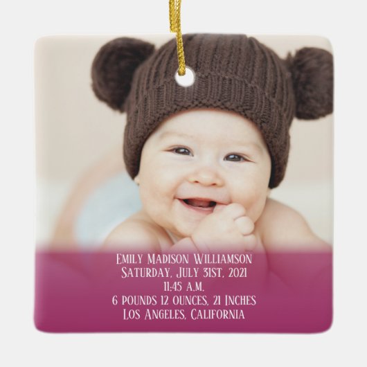 Baby's Stats Roze 1e kerstfoto Keramisch Orna Keramisch Ornament (Voorkant)