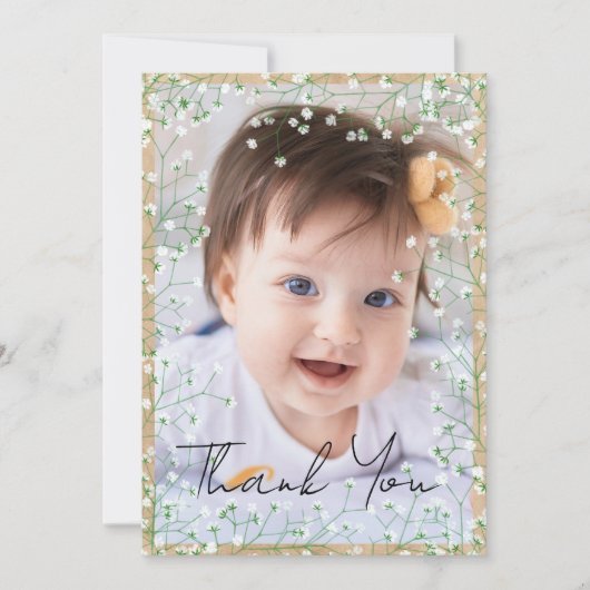 Baby's Waterverf Cute Floral Boho Baptism Bedankkaart (Voorkant)