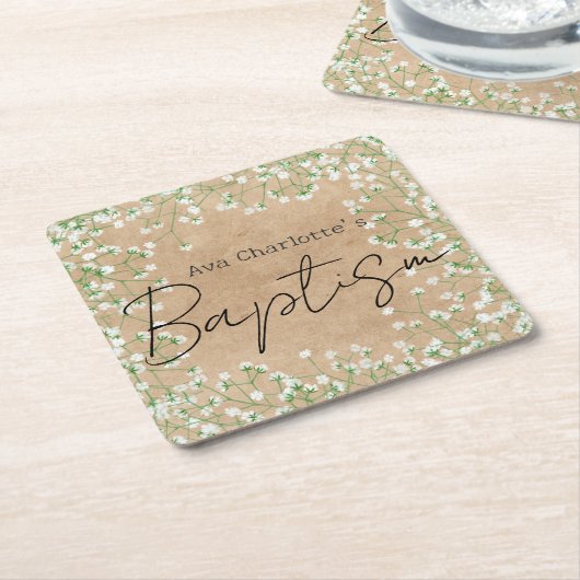 Baby's Waterverf Cute Floral Boho Baptism Kartonnen Onderzetters (Schuin)
