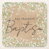 Baby's Waterverf Cute Floral Boho Baptism Kartonnen Onderzetters (Voorkant)