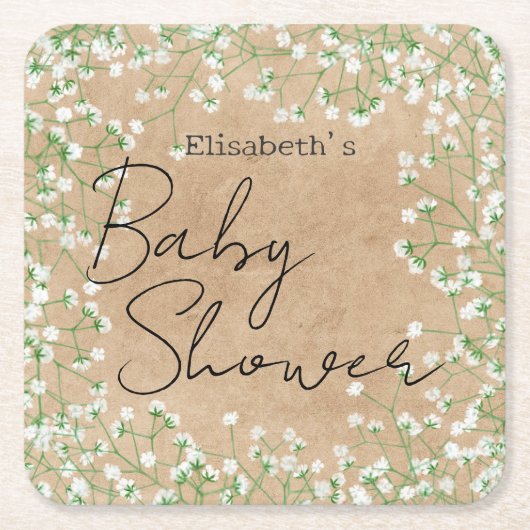 Baby's Waterverf Flowers Boho Baby shower Kartonnen Onderzetters (Voorkant)