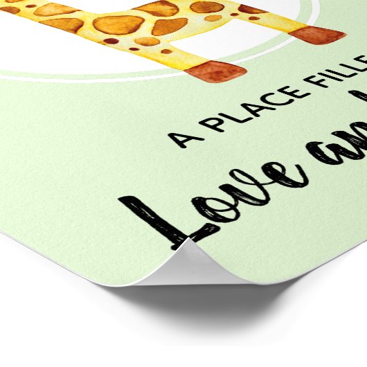 Baby's Waterverf Giraffe Oerwoud Nursery Art Poster (Hoek)