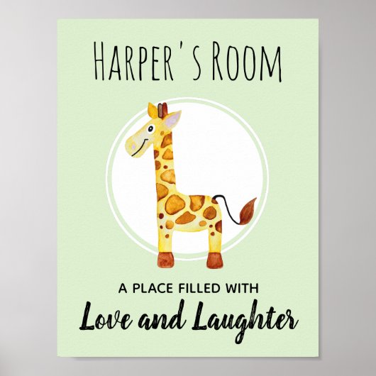 Baby's Waterverf Giraffe Oerwoud Nursery Art Poster (Voorkant)