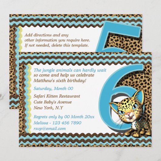 Baby's zesde verjaardag oerwoud safari kaart (Voorkant / Achterkant)