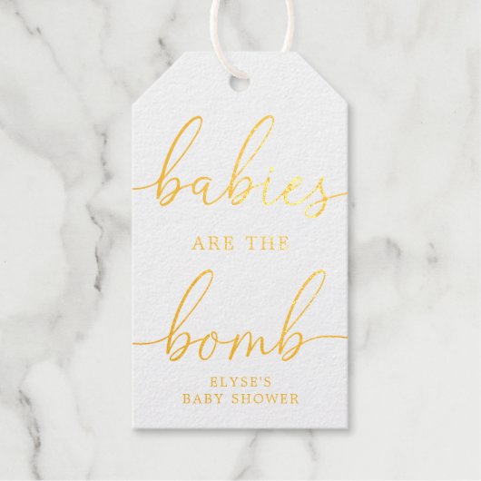 Baby's zijn het Bomb Gold Foil Favor Gift Label (Voorkant)