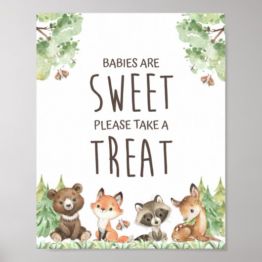 Baby's zijn lief Neem een Treat Woodland-teken. Poster (Voorkant)