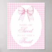 Baby's zijn Sweet Pink Bow Ginham Baby shower Sign Poster (Voorkant)