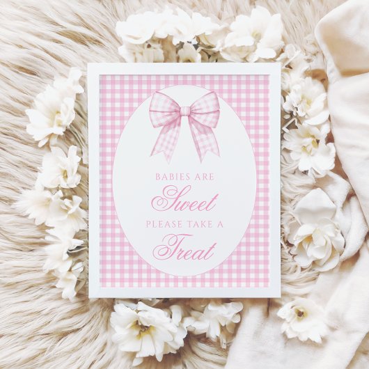 Baby's zijn Sweet Pink Bow Ginham Baby shower Sign Poster