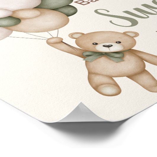Baby's zijn Sweet Teddy Bear Boy ballonnen baby sh Poster (Hoek)