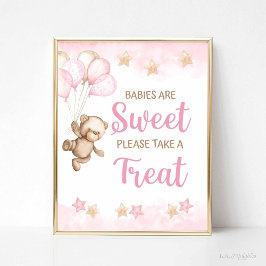 Baby's zijn Sweet Treat Sign Pink Teddy Bear Theme Poster