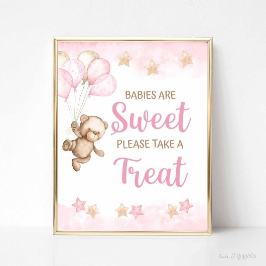 Baby's zijn Sweet Treat Sign Pink Teddy Bear Theme Poster