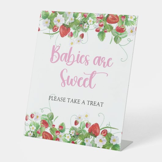 Baby's zijn zoet | Aardbei-Baby shower Reclamebord Met Voetstuk (Voorkant)