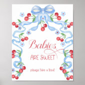 Baby's zijn zoet Cherry Blue Bow Baby shower Poster (Voorkant)