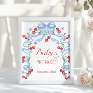 Baby's zijn zoet Cherry Blue Bow Baby shower Poster