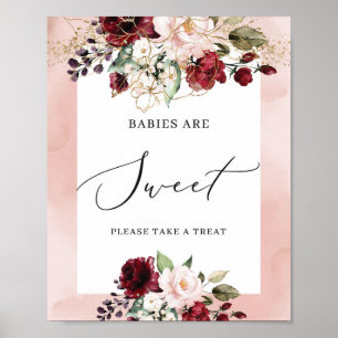 Baby's zijn zoet gebaar met een bruine roze bloem poster