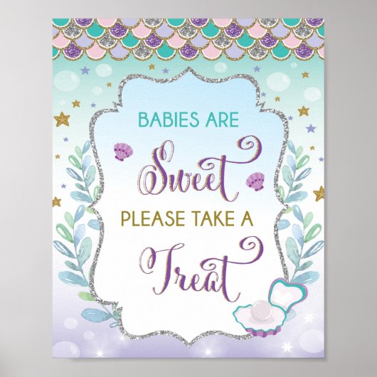 Baby's zijn zoet Neem een Treat Mermaid Party Deco Poster (Voorkant)