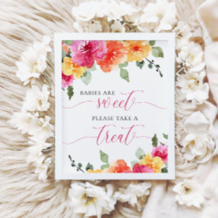 Baby's zijn zoet roze perzik bloemig baby shower poster