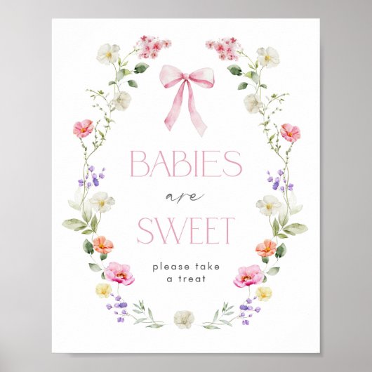Baby's zijn zoet Wildflower Pink Bow baby shower Poster (Voorkant)