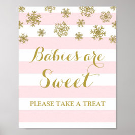 Baby's zijn zoete gebarentroze stripes Gold Snow Poster
