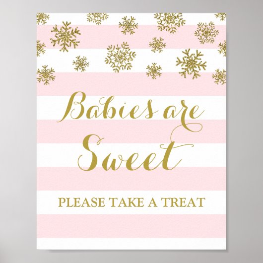 Baby's zijn zoete gebarentroze stripes Gold Snow Poster (Voorkant)