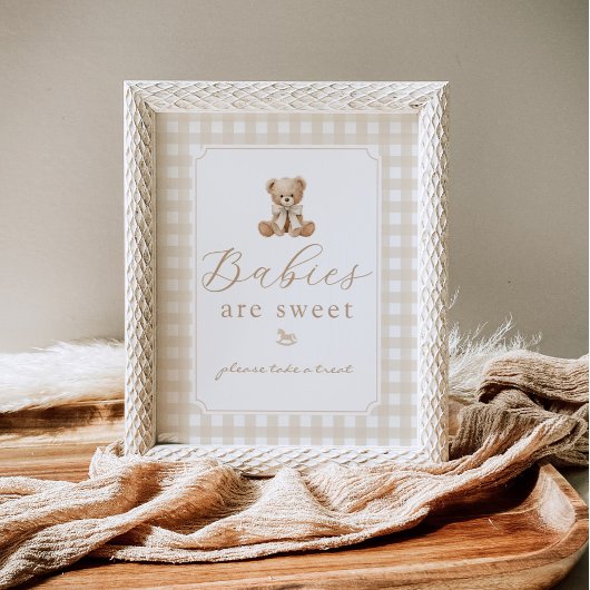 Baby's zijn zoete teddybeer neutrale gingham poster