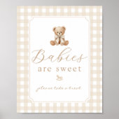 Baby's zijn zoete teddybeer neutrale gingham poster (Voorkant)