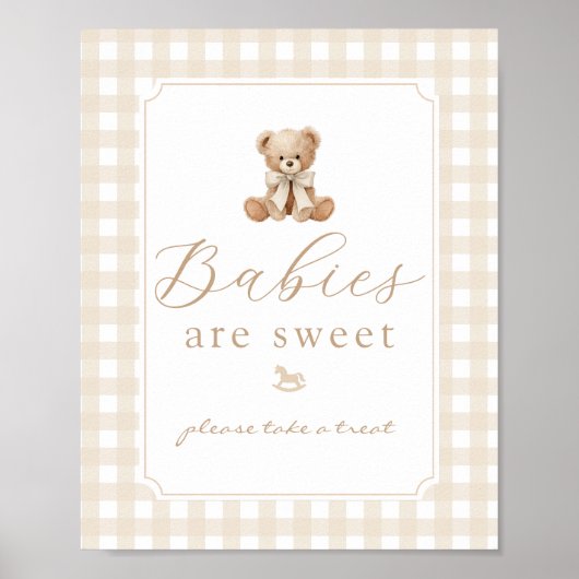 Baby's zijn zoete teddybeer neutrale gingham poster (Voorkant)