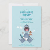 Babysaurus T-rex Blauwe Baby Shower Uitnodiging (Voorkant)