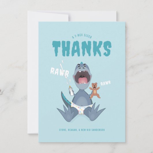 Babysaurus T-rex Blue Bedankkaart (Voorkant)