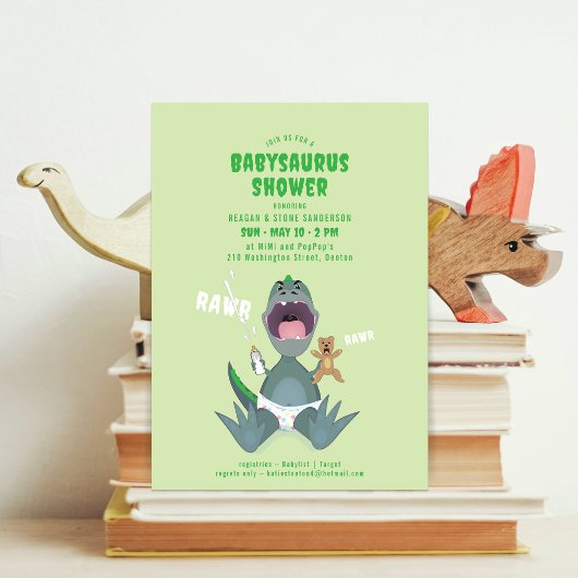 Babysaurus T-rex Groene Baby Shower Uitnodiging