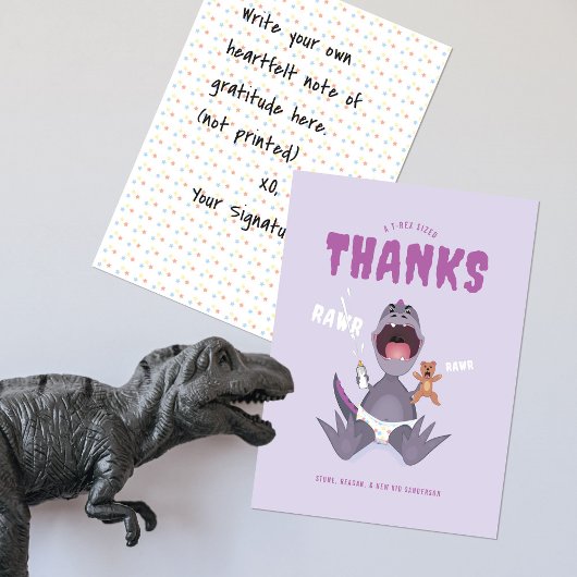 Babysaurus T-rex Paars Bedankkaart