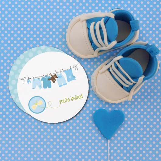 Babyschoenen met een waslijn {Blauw} Kaart