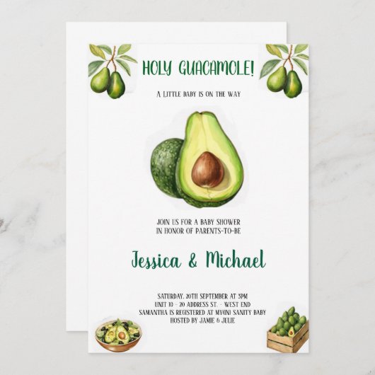 babyshower avocado uitnodiging (Voorkant / Achterkant)
