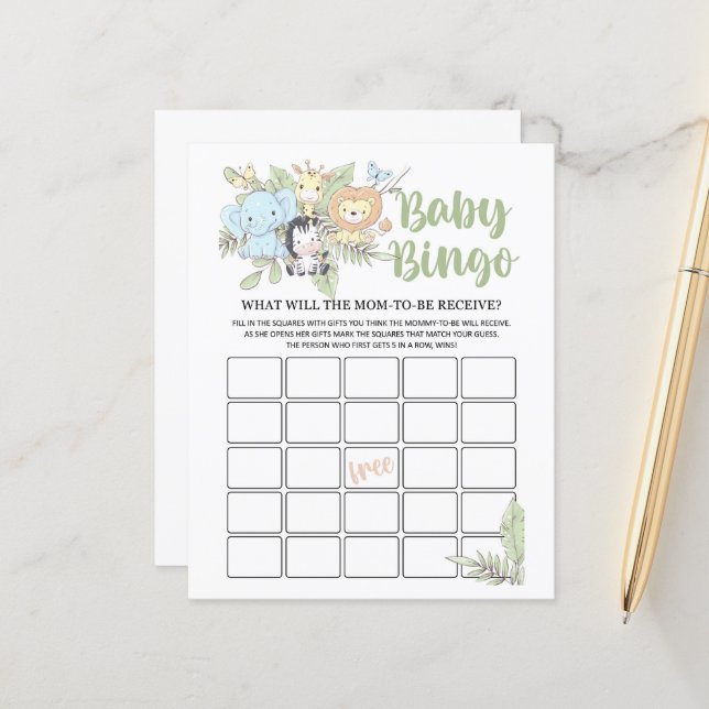 BabyShower Bingo spel (Voorkant / Achterkant in situ)