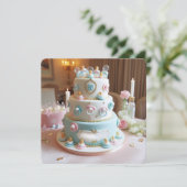 BABYSHOWER, BLAUWE & WITTE TAART MET FOPSPEENEN KAART (Staand voorkant)