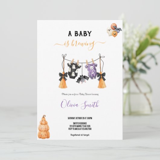 BABYSHOWER HALLOWEEN VIBE PARTY UITNODIGING (Staand voorkant)