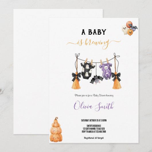 BABYSHOWER HALLOWEEN VIBE PARTY UITNODIGING (Voorkant / Achterkant)