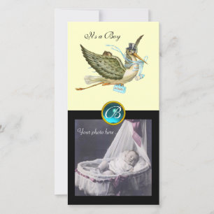 BABYSHOWER KADOVIERKANT MET INITIALLEN aquamarijn  Aankondiging
