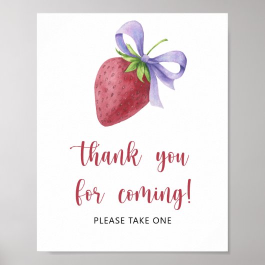 Babyshower met aardbei - bedankt voor uw komst poster (Voorkant)