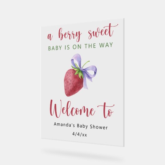Babyshower met aardbei met strik acryl bord (Hoek)