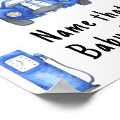 Babyshower naam dat babyvoedsel voor raceauto poster (Hoek)