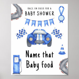 Babyshower naam dat babyvoedsel voor raceauto poster