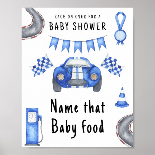 Babyshower naam dat babyvoedsel voor raceauto poster (Voorkant)
