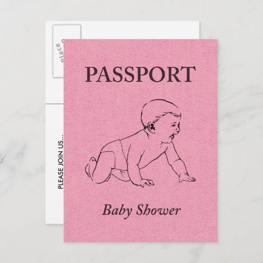 Babyshower passport uitnodiging briefkaart (Voorkant / Achterkant)
