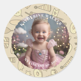 BABYSHOWER pastel beige bunny cute party photo Ronde Sticker