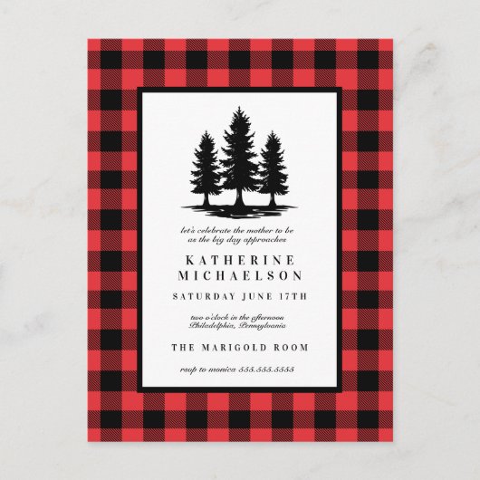BABYSHOWER | Rustic Forest Buffalo Checks Briefkaart (Voorkant)